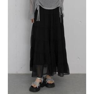 ロング スカート シアー楊柳ボリュームティアードスカート