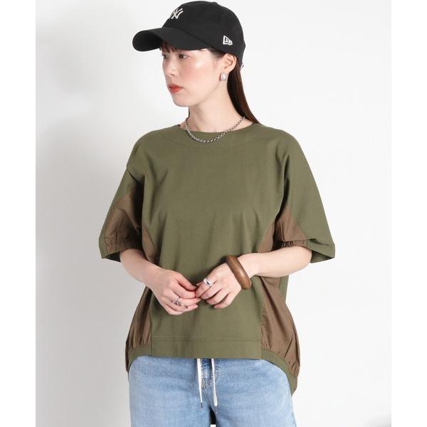 tシャツ 半袖 「さらっと涼しい、シルキータッチ♪」シルケットコットン 布帛切り替えショートスリーブ...