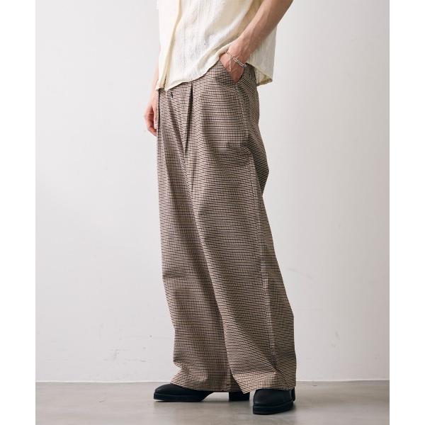スラックス Tuck check wide slacks / タックチェックワイドスラックス メンズ