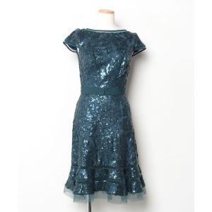 「Tadashi Shoji  」 レース半袖ワンピース 2 ブルー レディース