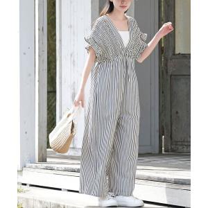 サロペット オーバーオール シャーリングフリルロンパース レディース