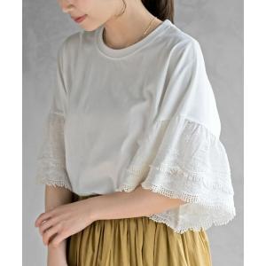 tシャツ 刺繍レーススリーブ切替カットＴ レディース