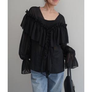 ブラウス シャツ 「Rashik」ラッフルフリルシアーブラウス レディース
