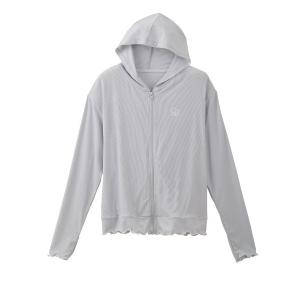 パーカー ロゴ刺繍配色メローリブUVカットパーカー レディース