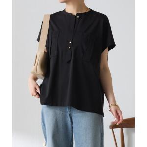 ヘンリーネック tシャツ 半袖 オフィスカジュアルに最適/キレイ目するTシャツ/ポケットデザインカットソー レディース
