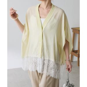 uvカット ブラウス シャツ 半袖 体型カバー/強撚裾レースシアーカーディガン/WEB限定 レディース