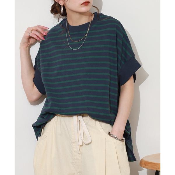 tシャツ ヘビーウェイト天竺ボーダー半袖プルオーバー レディース
