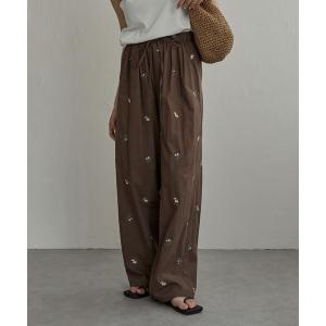 パンツ 花柄刺繍イージーパンツ レディース