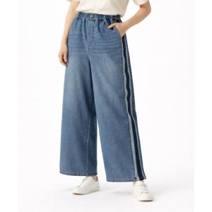ジーンズ デニム デニムパンツ 「KILA MODA」サイドアクセントイージーデニムパンツ レディース