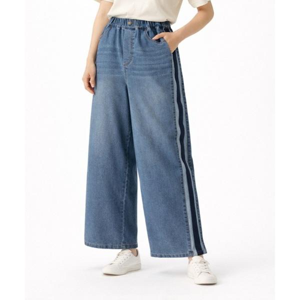 ジーンズ デニム デニムパンツ 「KILA MODA」サイドアクセントイージーデニムパンツ レディー...