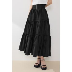 ロング スカート ウエストシャーリングタックデザインフレアスカート　春服　夏服