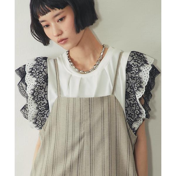 tシャツ 袖レース配色トップス レディース