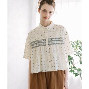 ブラウス シャツ スモッキング切り替えシャツ レディース