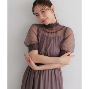 ドレス シアーハイネックシャーリングドレス