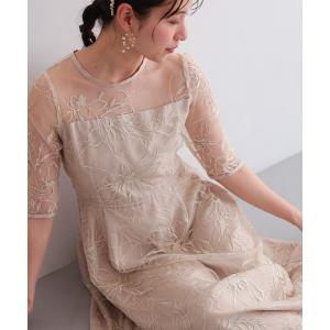 ドレス 花柄刺繍フレアドレス