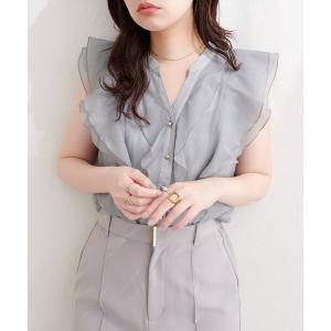 ブラウス シャツ シアープリントラッフルブラウス レディース