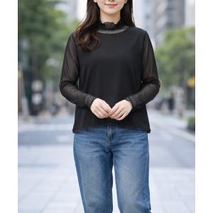 tシャツ シアー素材使いハイネックトップス レディース