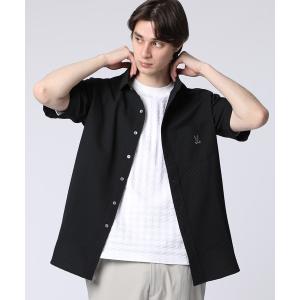 シャツ EVALET ギンガムサッカー ワンポイント半袖シャツ メンズ