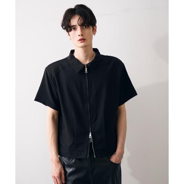 シャツ 半袖 Cropped double zip shirt jacket / ショート丈ダブルジ...