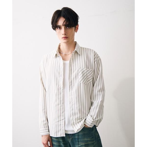 シャツ Washed striped cropped shirt / ウォッシュドショート丈ストライ...