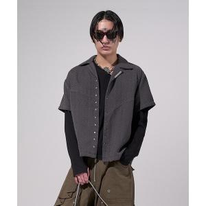 シャツ 半袖 Stud Open Collar Shirt/スタッズオープンカラーシャツ メンズ レディース