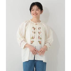 ブラウス シャツ リボン付き刺繍ギャザーブラウス/MAISON SAJOU レディース