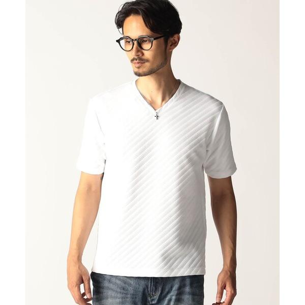 tシャツ ブリスターバイアスVネック半袖プルオーバー メンズ