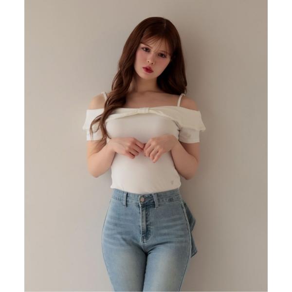 tシャツ 半袖 Ribbon ruby off shoulder tops / リボンルビーオフショ...