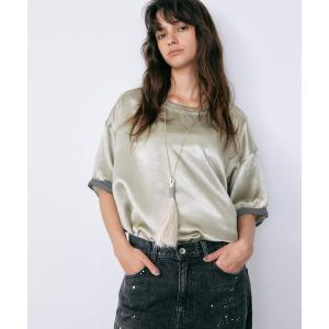 ブラウス シャツ サテンロールアップスリーブトップ / Satin Roll-Up Sleeve Top レディース
