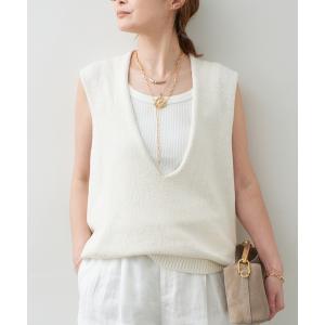 ベスト ジレ Lily Linen Vネック ベスト レディース