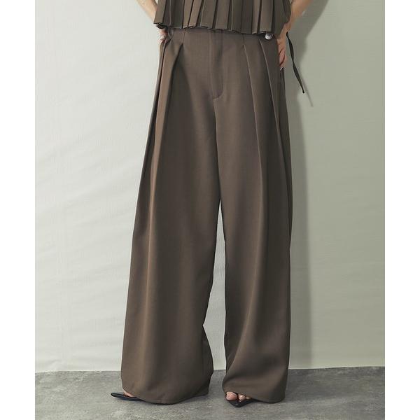 パンツ セットアップ可クレープデシンツータックワイドパンツ レディース