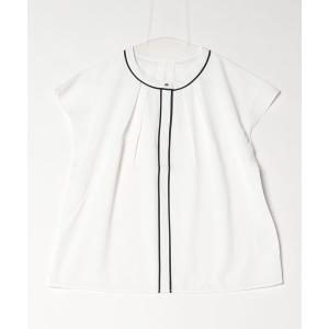 tシャツ 「ひんやり冷感/UVカット」クルー配色ブラウス　オフホワイト/ベージュ/L.グリーン/サックス レディース