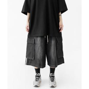 カーゴパンツ トラックラインデニムバミューダパンツ レディース メンズ