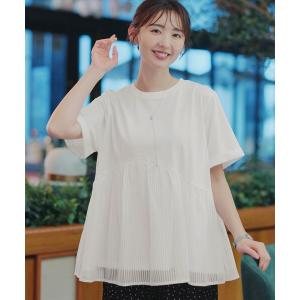 uvカット tシャツ 半袖 「おのののかさん着用」 「サマケア」ストライプチュール切り替えトップス レディース
