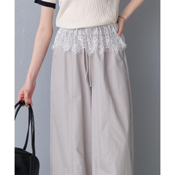 ワイドパンツ パンツ レーススカートレイヤード風 イージーパンツ レディース