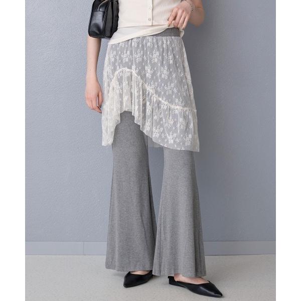 パンツ レースレイヤード リブフレアパンツ レディース