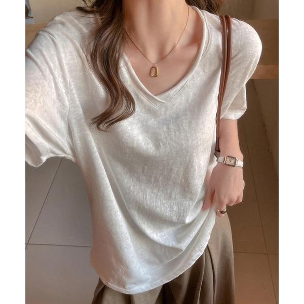 tシャツ Vネックルーズ半袖Tシャツ/スラブライクTシャツ レディース