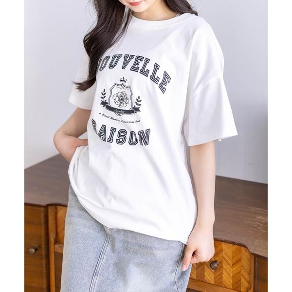 tシャツ 半袖 カレッジプリントビッグTシャツ「骨格ナチュラル/オーバーサイズ/体型カバー/カジュア...