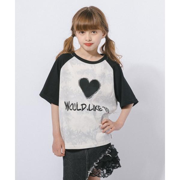 tシャツ タイダイデザインハートロゴプリントラグランオーバーサイズTシャツ キッズ 子供服 女の子