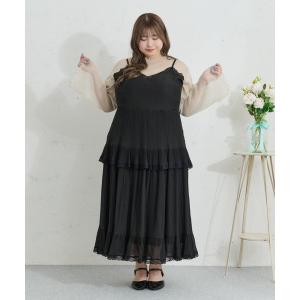 ワンピース 「Louiosy」「大きいサイズ」ティアードフリルキャミワンピース