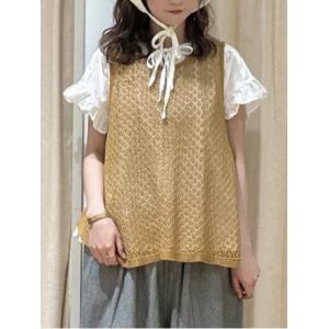 ベスト ジレ 麻タッチレース編み2WAYノースリーブチュニック レディース