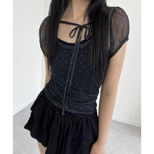 tシャツ Dot sheer puff tops レディース