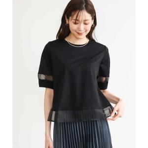 tシャツ 「洗える」シアー切替えランタンスリーブカットソー レディース