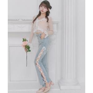 ジーンズ デニム デニムパンツ 「Belle Charme」Side Lace-up Flare Denim レディース