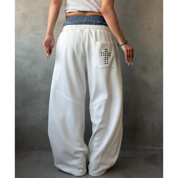 ワイドパンツ スウェットパンツ ジャージ レイヤードポンチスウェットパンツ レディース メンズ