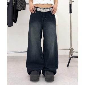 ジーンズ デニム デニムパンツ 配色刺繍ストレートスラブデニム レディース メンズ