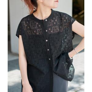 ブラウス シャツ 「追加」PEレースフレンチスリーブシャツ レディース