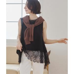 タンクトップ ノースリーブ 裾レース ドッキング タンクトップ / ノースリーブプルオーバー / 夏服 レディース