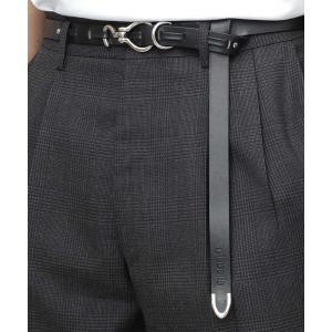 ベルト 本革（牛革）フックバックル ナロー レザーロングベルト 中間フリー金具付き（カット調節可能） メンズ レディース