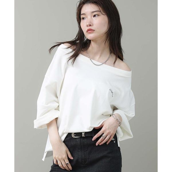 tシャツ ２ＷＡＹオフショル刺繍ロゴ レディース